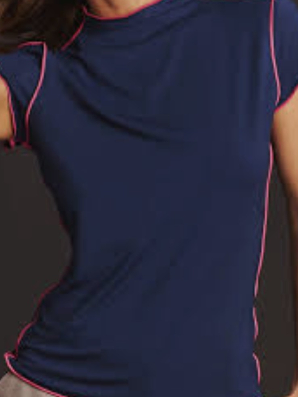 dolan Navy Short-Sleeve Crew Tee with Pink Contrast Trim